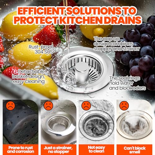 3 in 1 Kitchen Sink Drain Strainer and Stopper Brushed Silver - color: Silver Silver, size: 2pack
