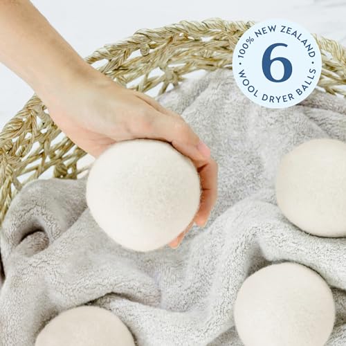ELYN Wool Dryer Balls 6-Pack - XL, 100% New Zealand Wool, Reusable and Handmade. Fragrance-Free, Natural Fabric Softener, Reduce Wrinkles and Decrease Drying Time (White) - color: White
