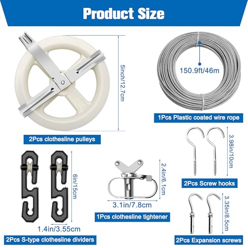 Clothes Line Outdoors Kit, Pulley Clothesline
