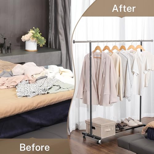 VICERII Clothes Rack, 130LB Capacity Heavy Duty Clothing Rack with Wheels and Bottom Shelf, 52.17 Inch Rolling Racks for Hanging Clothes, Coats, Shirts, Sweaters, Skirts, Dress, Black - color: Matte Black, size: Single