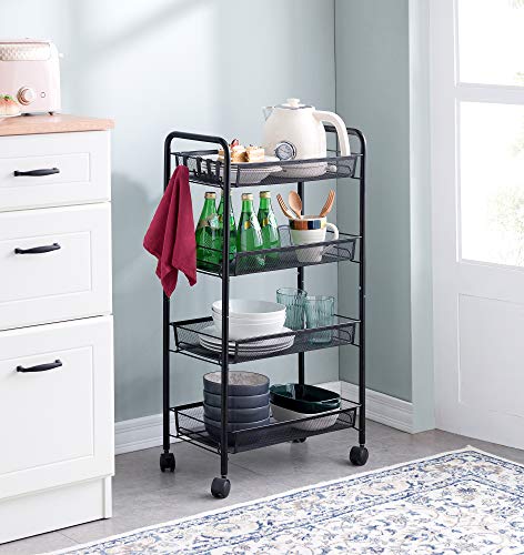 JANE EYRE Rolling Utility Storage Rack Cart on Wheels, Trolley Carft cart, Multi-Purpose Organizer Shelf (Black, 4 Tier)… - color: Black, size: 4 Tier