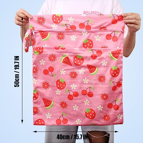 2pcs Travel Waterproof Laundry Bag, Cloth Diaper Wet Dry Bags with Handle & 2 Zipper Pockets, Reusable Washable Dirty Clothes Bag for Baby Adult Travelling Hanging, Bathing Beach Pool Daycare - color: Cartoon 2 Blue + Pink