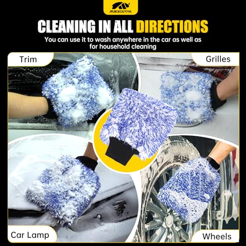 MIKKUPPA Microfiber Car Wash Mitt, Blue, 2 Pack, 11" x 8" - color: Blue