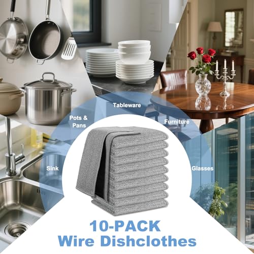 10pcs New Upgrade 2-Layer Microfiber Wire Dishcloth,Grey - color: 10pcs Grey