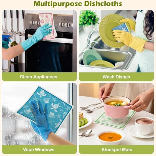 6 Pcs Swedish Paper Cloths for Kitchen, Reusable Paper Towels Washable - color: Ocean Series