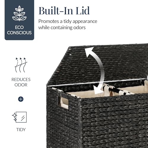 Best Choice Products Large Laundry Hamper with Lid, Natural Handwoven Hyacinth Laundry Basket, W/Removeable & Washable Liner Bag, Portable, Handles, 30 Gallon (114 liters) - Black - color: Black, size: Large, 114L