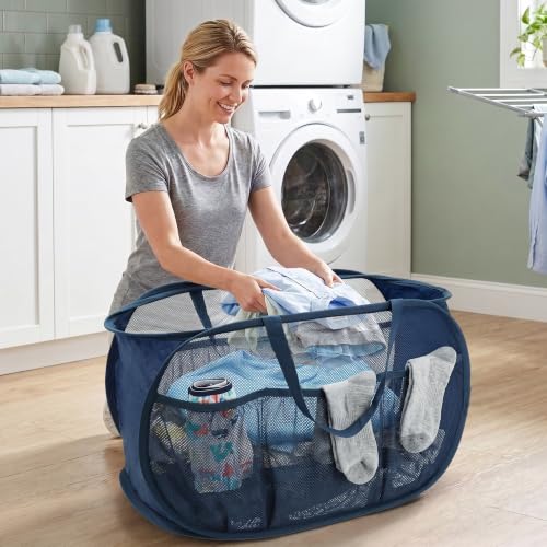 Pop Up Laundry Hamper with Convenient Bags, Upgrade Collapsible Laundry Baskets, Foldable Laundry Basket Mesh Light Weight, Easy to Carry Clothes Hampers for Laundry, Dorm, Toys, Travel 5 Pack - color: Black+Grey+Blue+Green+Beige