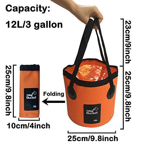 Sunglow Collapsible Fishing Bucket, 3&5 Gallons Multifunctional Portable Wash Basin - Folding Water Container for Camping-Gardening - color: 12l/3gallon(orange)