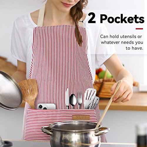 NLUS 2 Pack Cooking Aprons for Women with Pockets, Adjustable Kitchen Bib Aprons Chef Aprons for Women Men(Red Pinstripes) - color: Red
