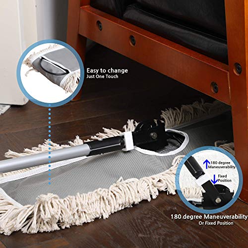 24" Industrial Cotton Floor Dust Mop with adjustable Steel Handle - Commercial Mops for Hardwood, Tiles, Laminate, Vinyl, Garage epoxy, Bamboo surface cleaning and Flooring Push Dust Broom - size: 24 Inch (Pack of 1)