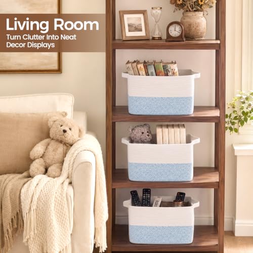OIAHOMY Woven Storage Basket, Small Baskets for Organizing White & Blue - color: White & Blue, size: 13.5"x11"x9.5"