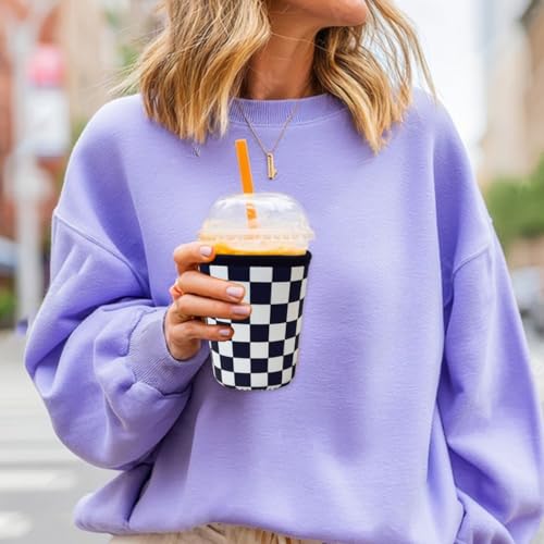 Reusable Insulated Neoprene Iced Coffee Cup Sleeve, Durable Drink Sleeve for Cold Beverages, Beverage Holder for Iced Coffee (Checker Grid) - color: Checker Grid