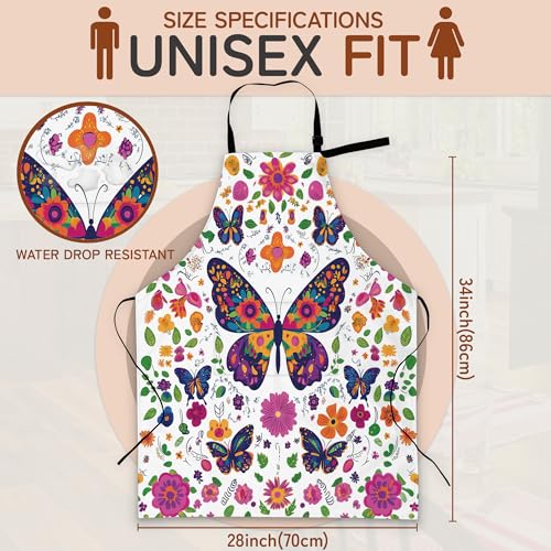 Cooking Aprons for Men and Women,Adjustable Bib Chef Apron with 2 Pockets, Soft and Durability Kitchen Apron - color: Butterfly Flowers