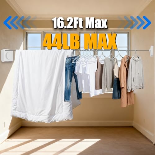 Retractable Clothesline Indoor Outdoor Non-Sag 16.2Ft Stainless Line(White) - color: White