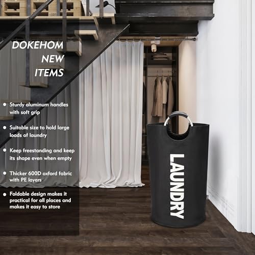 DOKEHOM 125L X-Large Laundry Basket Bag, Collapsible Tall Hamper, Black - color: Black, size: 125L