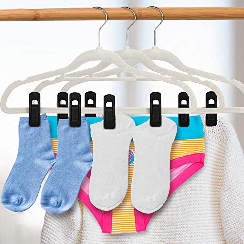 Tinfol 50pc Velvet Hanger Clips, Black Strong Finger Flocked Clips, Large Opening Clip Clothes Pin, Pants Hangers Clip for Thin Clothes Hangers - color: Black, size: 50PC