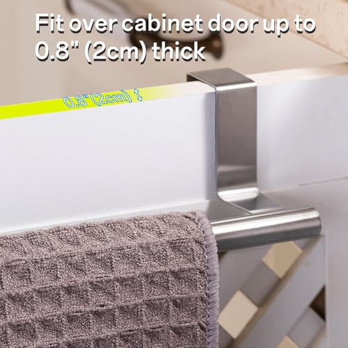 Over Cabinet Towel Bar, Cabinet Door Towel Holder, Over The Door Towel Rack, Kitchen Over Door Towel Holder, Stainless Steel Dish Towel Holder for Cabinet Door, Brushed, 2 Pack - color: Silver