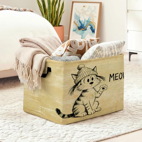 Cartoon Cat Laundry Hamper 56L Large Laundry Basket with Handles, Foldable Clothes Hamper for Bedroom Bathroom, Decorative Toy Storage Bin, Home Decor Organizer for Blankets, Towels & Toys. - color: Cartoon Cat
