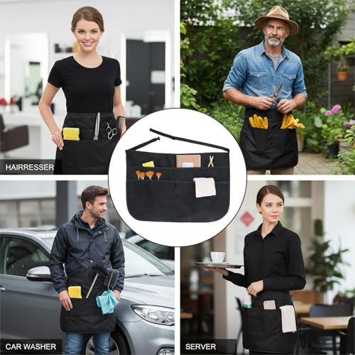 Apron for Cleaning with 5 Pockets, Utility Cleaning Apron for Housekeeping, Housekeeping Aprons - 53x37cm Black