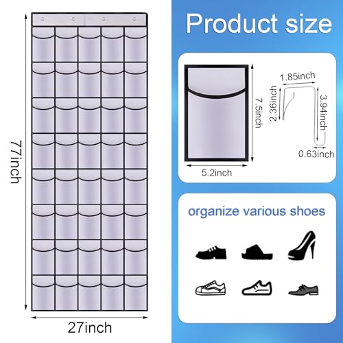 40 Pocket Over The Door Shoe Organizer,with 4 Metal Hooks (White) - color: white, size: 77" x 27"
