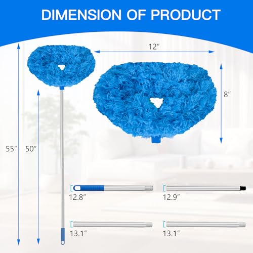 Extendable Microfiber Ceiling Fan Duster with 4-PC Metal Pole, Detachable Dusting Head Reusable Microfiber Cleaner for High Ceilings