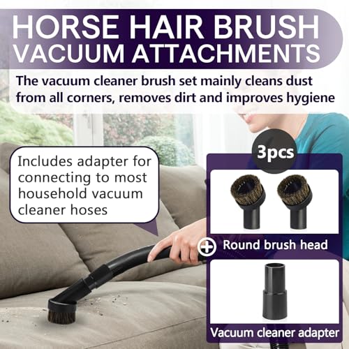 3PCS Horse Hair Brush Vacuum Attachment Set - Black Round Horse Hair Vacuum Attachments & Brushes - Shop Vac Brush Attachment for Most Vacuum Cleaners Accessories - 1 1/4" Vacuum Attachments Included - color: 3-Pack