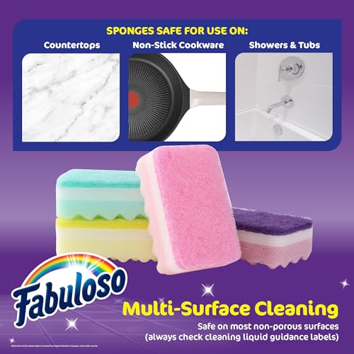 Fabuloso Scratch-Free Kitchen Dish Sponges, Rainbow Colors, 4 Count - color: Rainbow, size: 4 Count (Pack of 1)