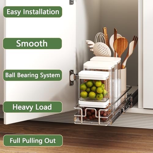 Pull Out Cabinet Organizer 5½" W x 21½" D, Heavy Duty Cabinet Pull Out Shelves, Slide Out Drawers Organization for Kitchen Cabinets Bathroom - color: 1 Tier, size: 5½"W x 21½"D