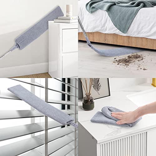 Retractable Gap Dust Cleaner, 3 Microfiber Cloths, 30-100 Inch Handle, Gray - color: Gray