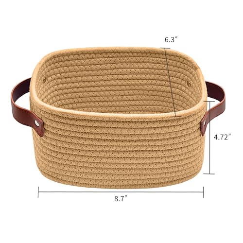 ABenkle Small Storage Basket, Mini Baskets with Handle, Cute Cotton Woven Baskets for Shelves, Boho Decorative Toy Storage Bin for Nursery, Spa, Empty Gift Basket - XS, Brown - color: Brown