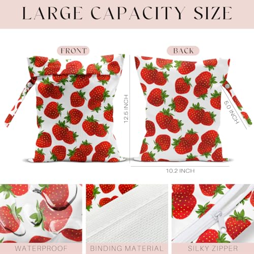 Wet Bag, Wet Dry Bag, Waterproof Swim Bags, Machine Washable Reusable Bags for Beach, Pool, Diapers, and Dirty Yoga Gym Clothes(Strawberry Print - color: Strawberry - Withe