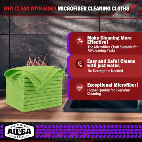 AIDEA Microfiber Cleaning Cloth, 10PK, Microfiber Towels for Cars, 12"×12" - color: Green, size: 10PK