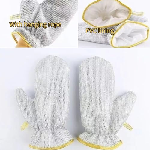 Dishwashing Gloves Nylon Scrubber Cleaning Mittens with PVC Lining & Hanging Strap for Housework Kitchen (Medium) - color: 3 Gloves (Individual Pieces)