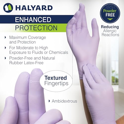 HALYARD Lavender Nitrile Exam Gloves, 3.1 mil, 9.5 Inches, Lavender, Large, Box of 250 - Powder-Free, Non-Sterile Disposable Gloves - size: Large