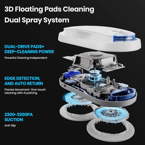 KKI Window Cleaning Robot,for High-Rise Windows Outside/Inside,85ml Tank,X3 - color: White