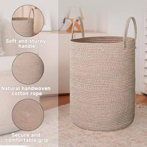 JMvicyroam 60L Cotton Rope Laundry Basket Hamper, Oatmeal - color: Oatmeal, size: 60L