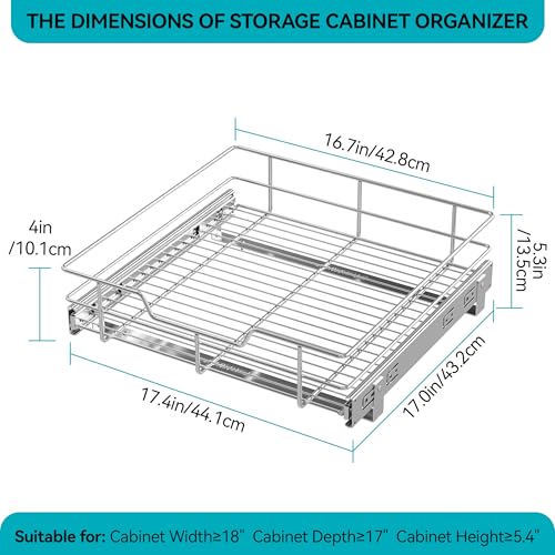 Pull Out Cabinet Organizer 18" W X 17" D, Chromed, Full Slide Out Drawers - color: 1 Tier - Chrome-Plated, size: 18" W X 17" D