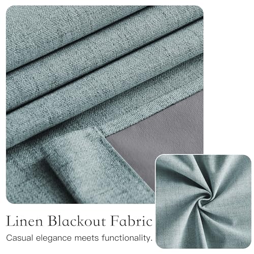 NICETOWN 100% Blackout Linen French Door Curtain, Skylark Blue, 1 Panel - color: Skylark Blue, size: 26"W x 72"L (Pack of 1)