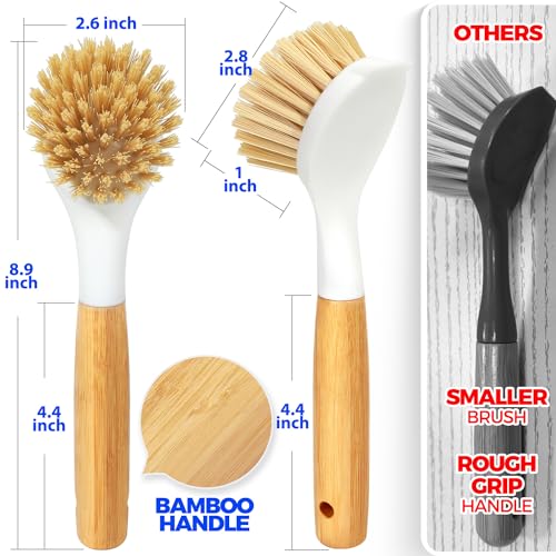 Holikme 3 Pack Dish Brush with Bamboo Handle Cleaning Brush,White Black - color: White Yellow Black