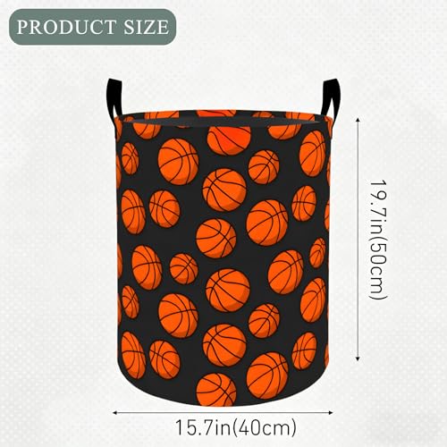 Basketball Laundry Basket Hamper, Organizer Bins Gifts for Women Kids, Sports Orange Ball Foldable Waterproof Clothes Hamper Handles Storage Bucket for Bedroom Bathroom Room Decor 19.7"x15.7" - color: Basketball