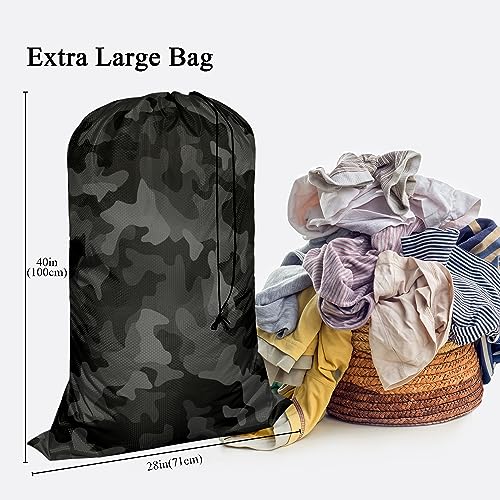 Swono Camouflage Pattern Extra Large Huge Heavy Duty Polyester Laundry Storage Bag with Drawstring, Modern Military Camo Jungle Woodland Machine Washable - color: Camouflage Pattern