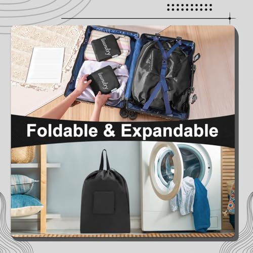 Travel Laundry bags, Dirty Clothes Travel Bag with Handles, Portable Small laundry Sack for Travelling, Suitcase, Gym, Camping (Black | 1 Pack) - color: Black | 1 Pack
