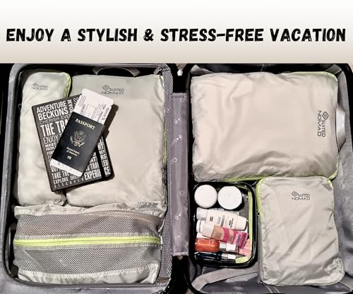 Compression Packing Cubes Set, Suitcase and Backpack Travel Organizer Bags - color: Cool White, size: 6Piece