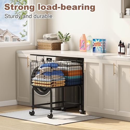 Wire Laundry Hamper Cart,Rolling Laundry Carts with Pull Handle,Black Tall Laundry Basket,Commercial Wire Laundry Hamper Cart-23.6 * 15.75 * 28 inches - color: Black, size: 23.6*15.75*27.95inch