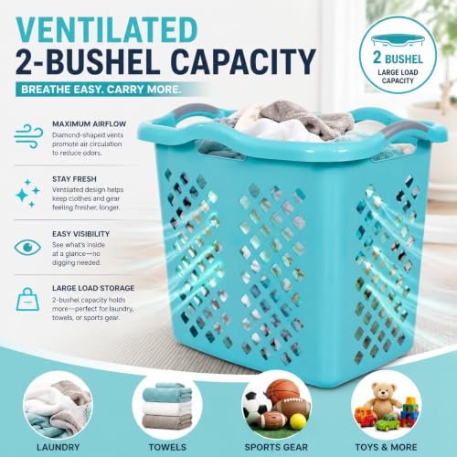 Teal Laundry Basket Set of 2 with Silver Handles, 2 Bushel - color: Blue 2pcs