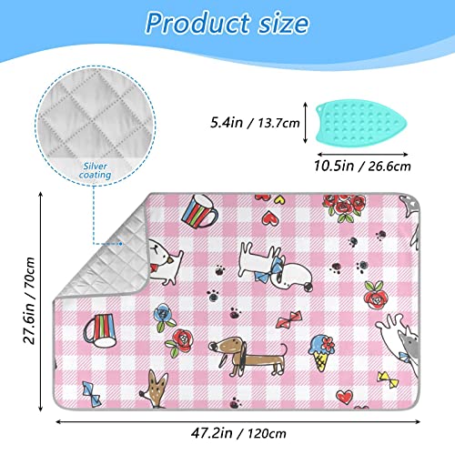 Cute Dog Pink Ironing Mat Portable Ironing Pad Blanket with Silicone Iron Rest for Table Top Travel Heat Resistant Double-Side Using Large 47x28 Inch Foldable - color: Cute Dog