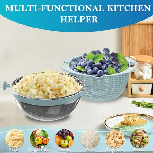 4 in 1 Colander with Mixing Bowl Set, Colander for Kitchen, Strainers and Colanders, Pasta Strainer, Fruit Cleaner, Veggie Wash, Aesthetic Kitchen Essentials - Blue - color: Blue