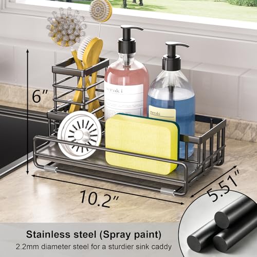 Large Family-Sized Sponge Holder for Kitchen Sink Organizer (Black)
