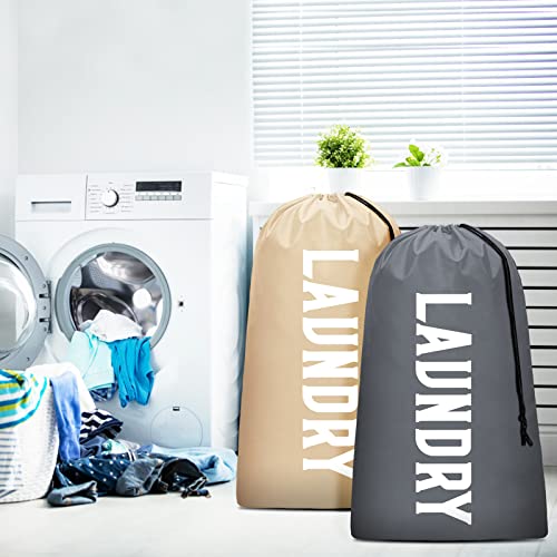2 Pack XL Travel Laundry Bag, Machine Washable Dirty Clothes Organizer, Large Enough to Hold 4 Loads of Laundry, Easy Fit a Laundry Hamper or Basket (Khaki + Grey) - color: Khaki + Grey