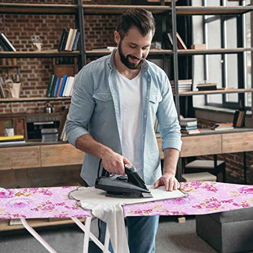 Ironing Board, Height Adjustable Smooth Edge Good Load-Bearing Non-Slip Wear Resistant Ironing Clothes Extra-Wide Clothes Ironing Board with Folding Legs (Flowers) - color: Flowers